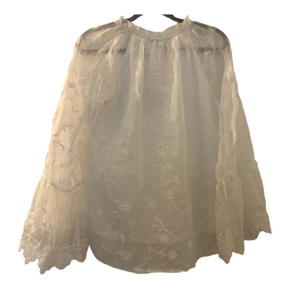 Polagram blouse, white with lace, very full sleeves. size M, NEW - Picture 2 of 5